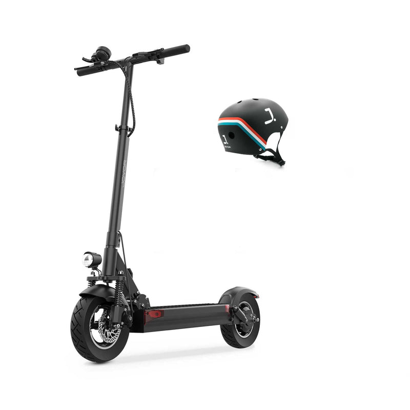 Charger l'image dans le visualiseur de la galerie, Joyor Y10 Electric Scooter in black color with a helmet included in the package.