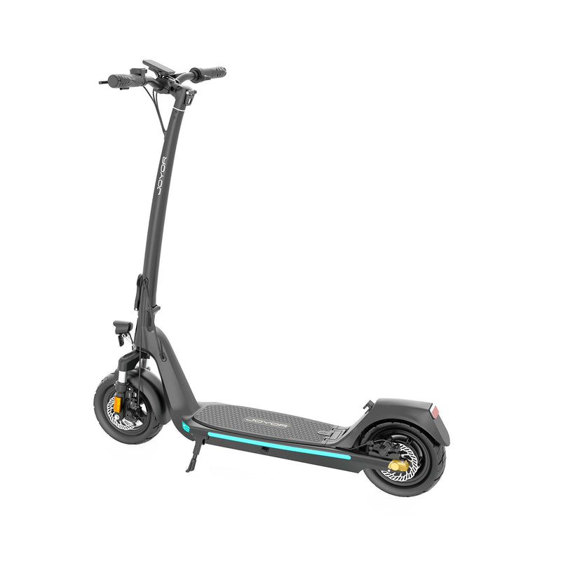Cargue la imagen en el visor de la galería, Joyor C10 / Joyor C10 DGT electric scooter, with focus on the rear wheel and disc brake, showcasing its design and safety features