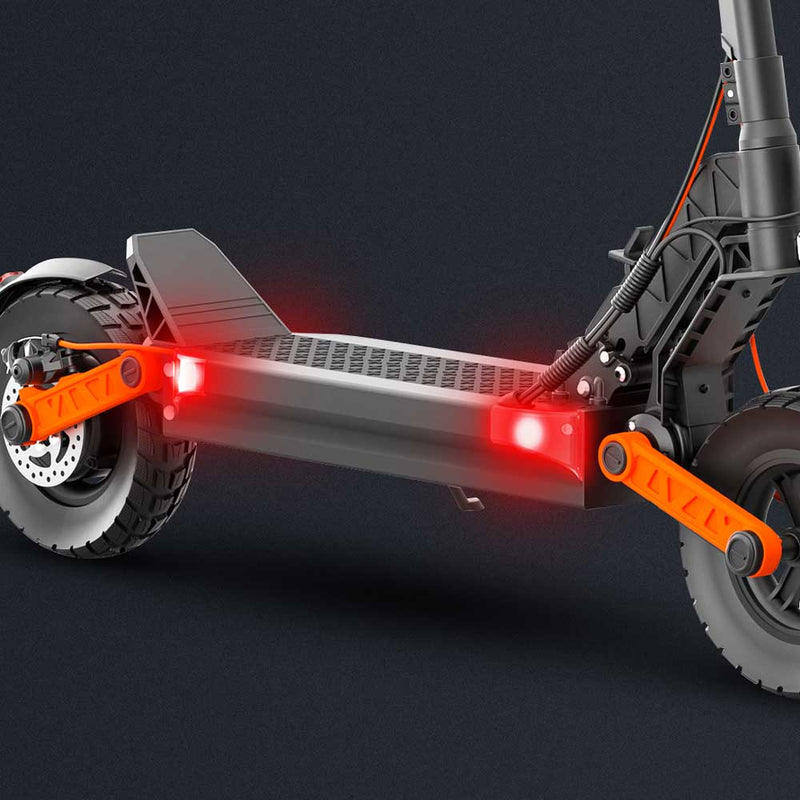 Load image into Gallery viewer, Close-up of the Joyor S5-Z electric scooter's side lights on the chassis, featuring integrated turn signals for added safety and visibility