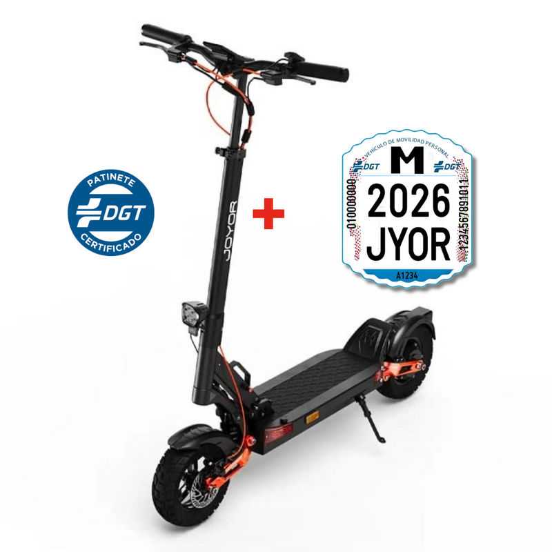 Cargar imagen en el visor de la galería, JOYOR T6D DGT certified electric scooter with up to 55 km range and DGT registration plate included in the pack.