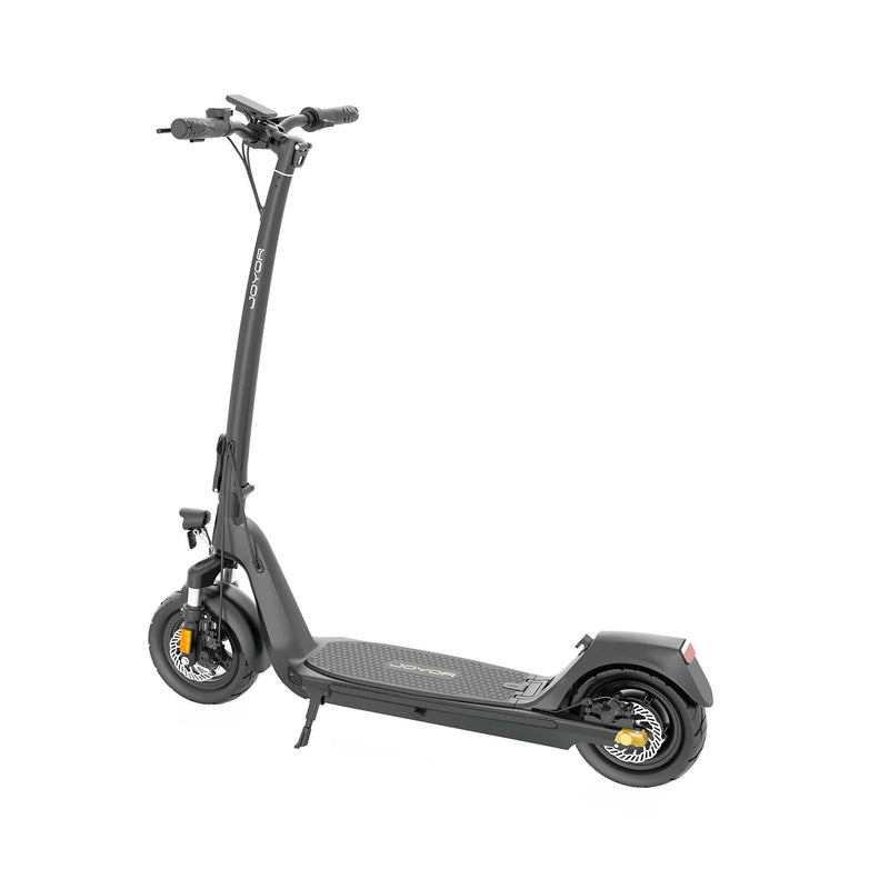 Load image into Gallery viewer, Joyor C10-E ABE electric scooter, with focus on the rear wheel and disc brake, showcasing its design and safety features
