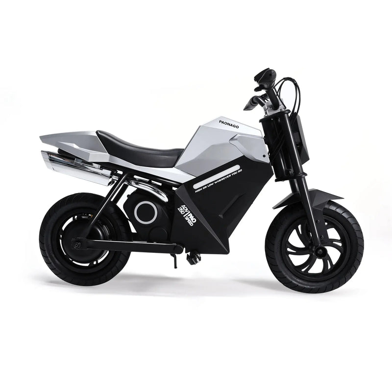 Load image into Gallery viewer, Moto eléctrica infantil vista lateral con velocidad ajustable 8-16 km/h para niños en España.