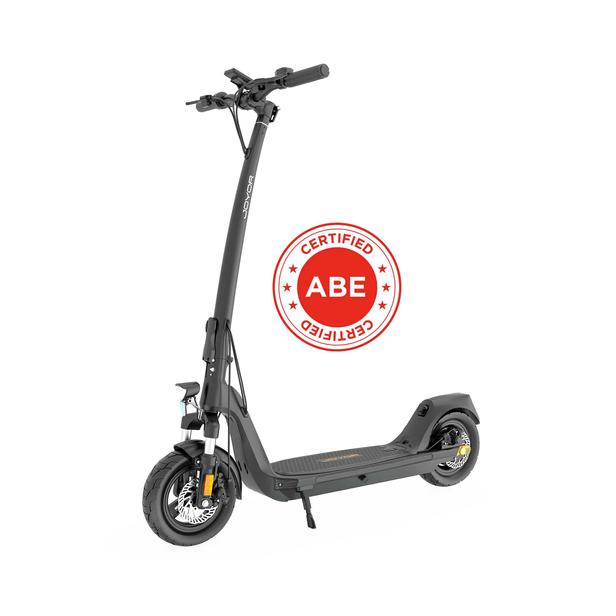 Joyor C10-E ABE electric scooter with ABE Certified symbol, highlighting its premium quality and urban design