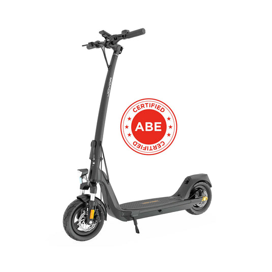 Joyor C10-E ABE electric scooter with ABE Certified symbol, highlighting its premium quality and urban design