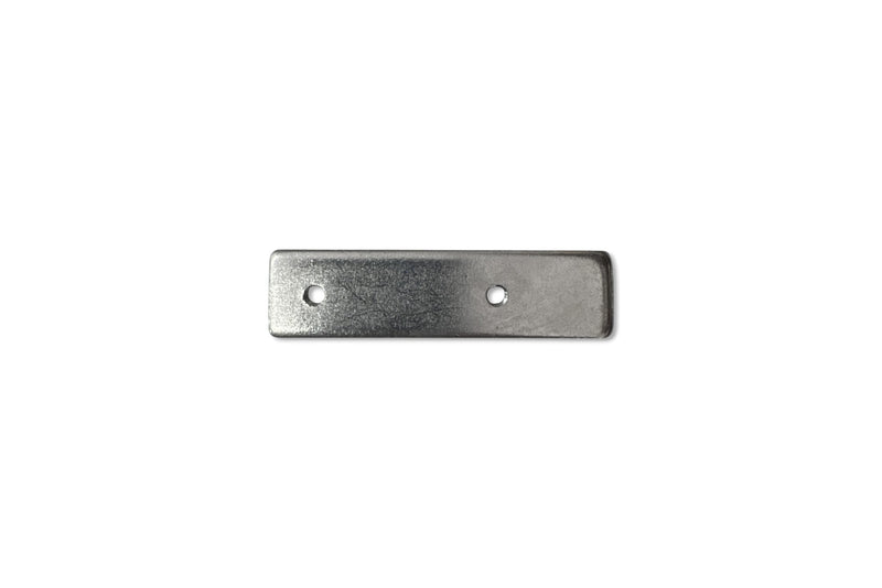 Carregar imagem no visualizador da Galeria, A silver aluminum stripe with two holes, presumably for mounting or attachment purposes, related to the chassis of an electric scooter.
