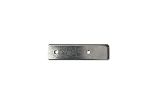 A silver aluminum stripe with two holes, presumably for mounting or attachment purposes, related to the chassis of an electric scooter.