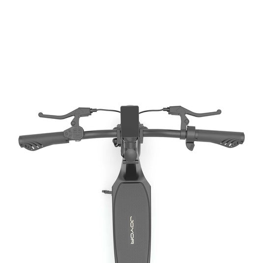 Top view of the Joyor C10-E ABE electric scooter handlebar, showcasing the display, controls, and ergonomic design for a comfortable ride