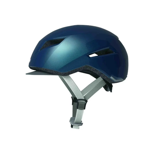 A purple children's bicycle helmet with white cartoon star, heart, and moon graphics, featuring four black ventilation windows and the ABUS brand logo on the front.