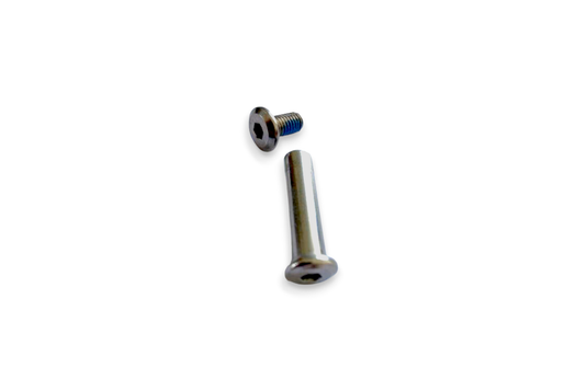 Two metallic screws isolated on a white background, likely used as replacement parts for an electric scooter.