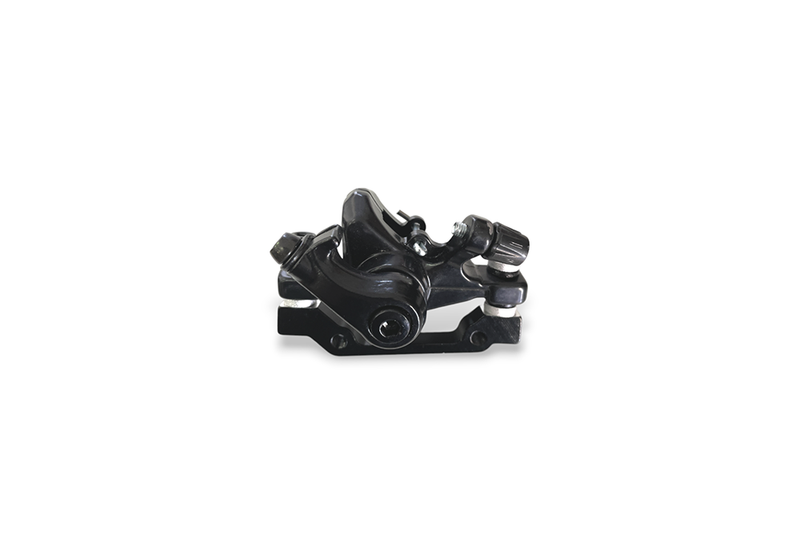 Load image into Gallery viewer, Black disk brake system for electric scooter, including caliper and bracket, without brake pads.
