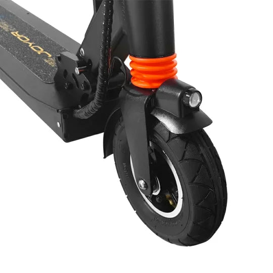 Load image into Gallery viewer, Close-up of a scooter wheel with orange suspension spring on a white background
