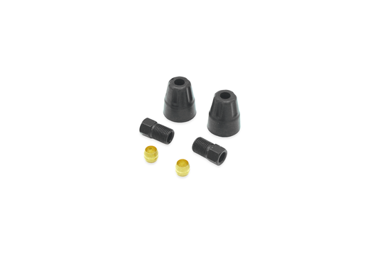 A set of black hydraulic brake system connectors for Joyor electric scooters, including S10-S and S-PRO models.