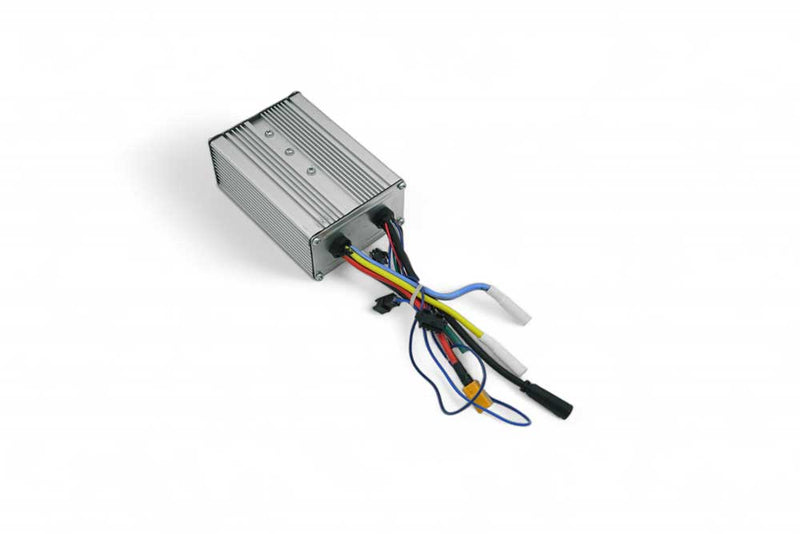 Load image into Gallery viewer, A silver-colored electric scooter controller with wires and a bullet type connector
