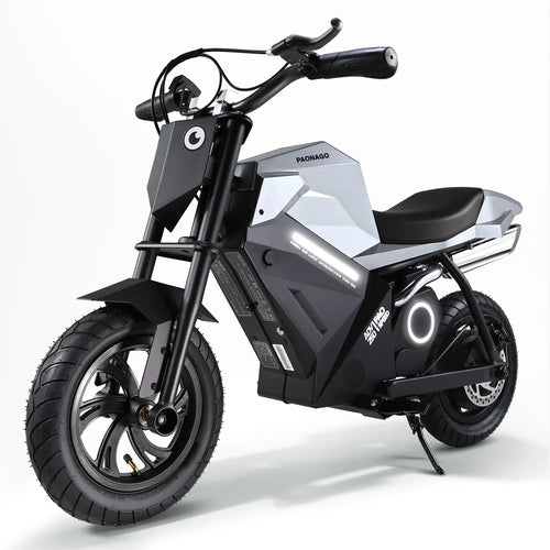 Moto eléctrica infantil vista frontal ideal para niños principiantes en España
