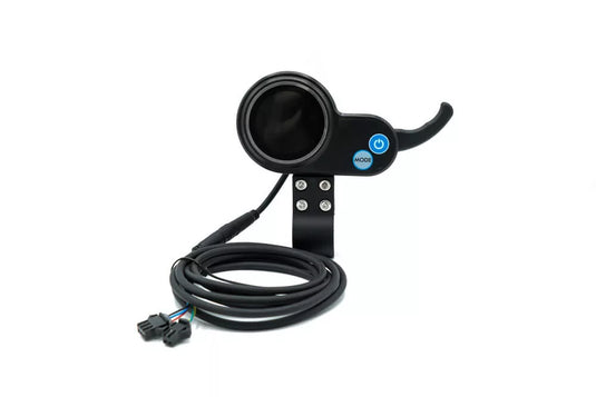 Joyor X5S electric scooter display with cables and connectors, predominantly black color.