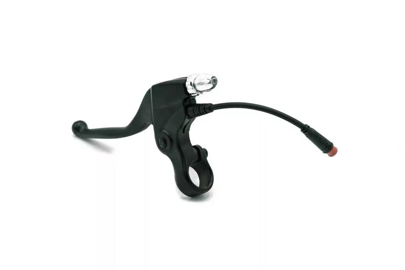 Carregar imagem no visualizador da Galeria, A black left brake handle for Joyor electric scooters, including a brake lever and a cable attachment.
