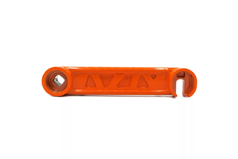 Load image into Gallery viewer, An orange rocker for front wheel right side, likely made of metal, with visible triangular design and a central pivot.
